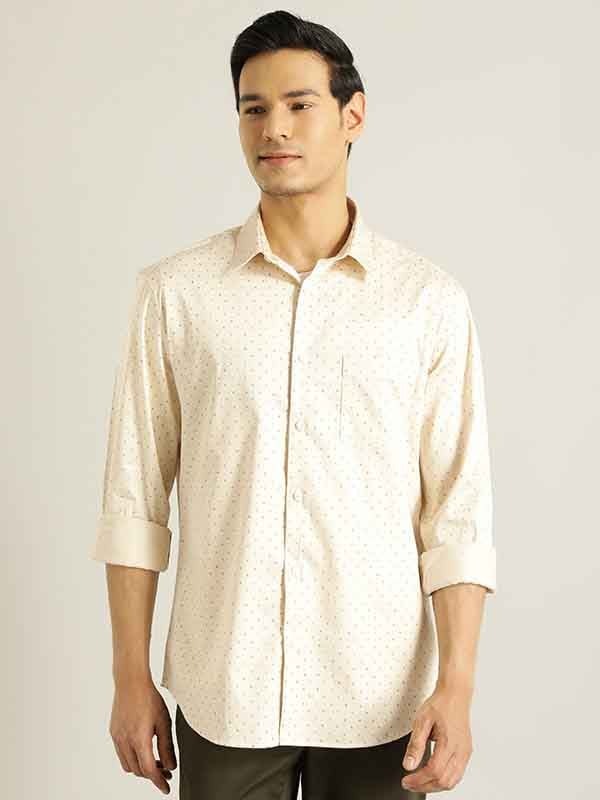 Indian Terrain Men All Over Print Off White Shirt